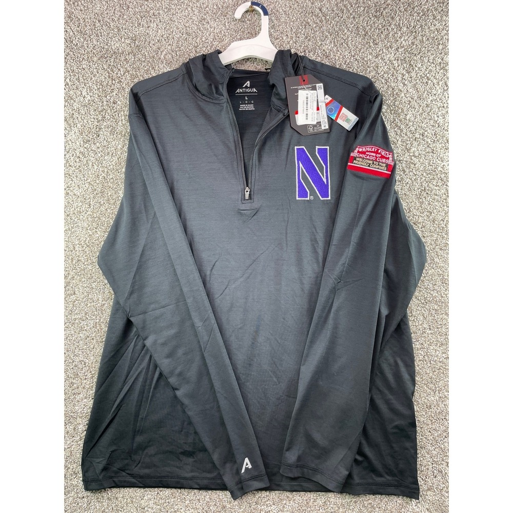 Antigua 1/4 Zip Hoodie Men MEDIUM Black NEW Northwestern Wildcats Wrigley Field